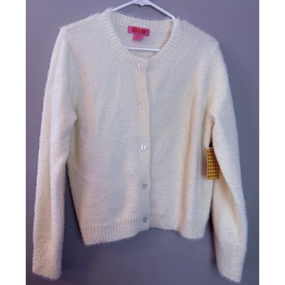 Coco & Shay Sweaters - Coco & Shay Cardigan Sweater Womens XL Ivory Eyelash Stretch Knit Coquette